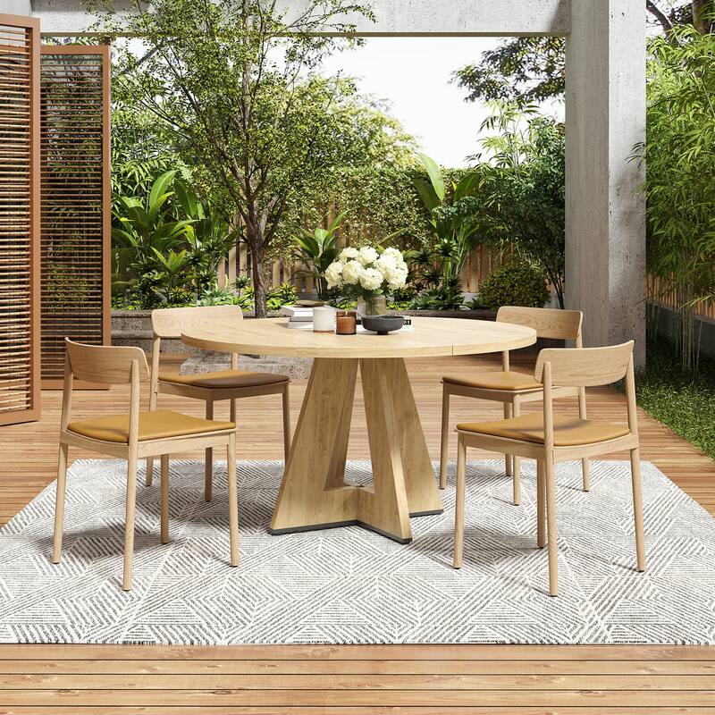 47" Round Dining Table for 4-7 People, Modern Wood Kitchen Table with Metal Base, Large Round Dinner Table