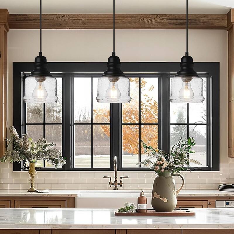 4’’ Dining pendant light black, cylinder pendant light glass industrial hanging light