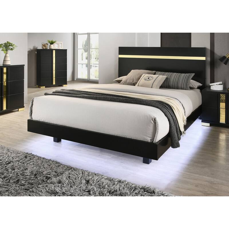 Full Size Engineered Wood LED Platform Bed Set with 2 Nightstands and Acrylic Trim