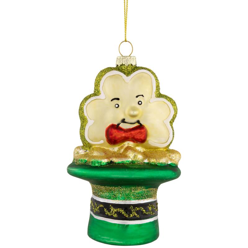 4.75" Shamrock and Leprechaun Hat Glass Christmas Ornament