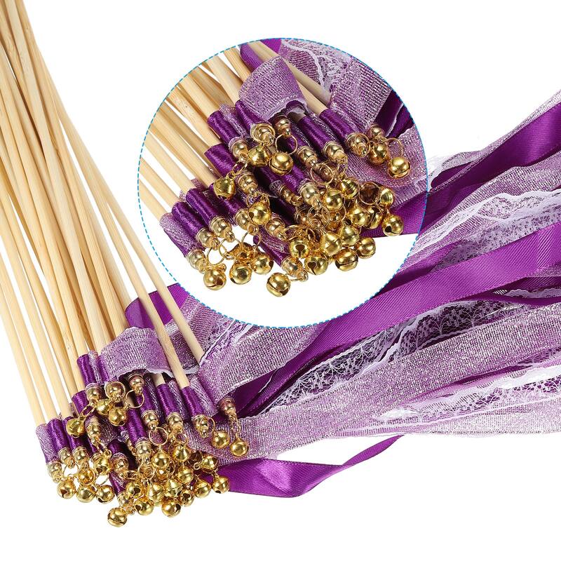 50Pcs Lace Silk Ribbon Fairy Sticks Wands for Wedding Party