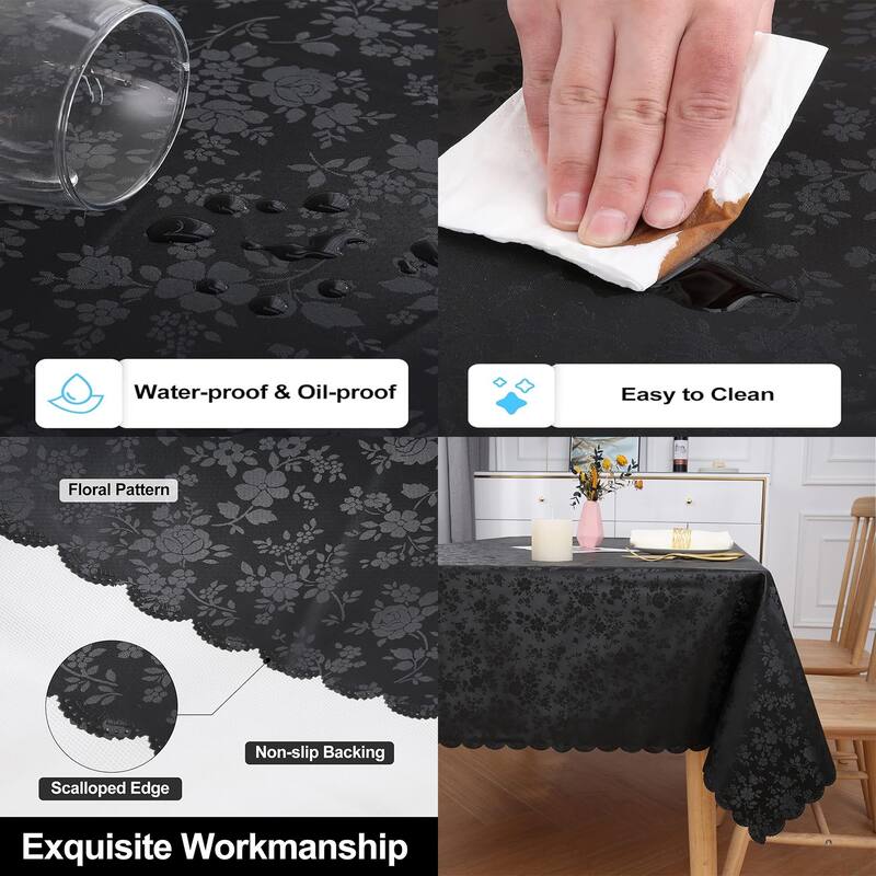 Waterproof Wipeable Vinyl Tablecloth,Rectangle Heavy Duty Table Cloth,140"L x 60"W