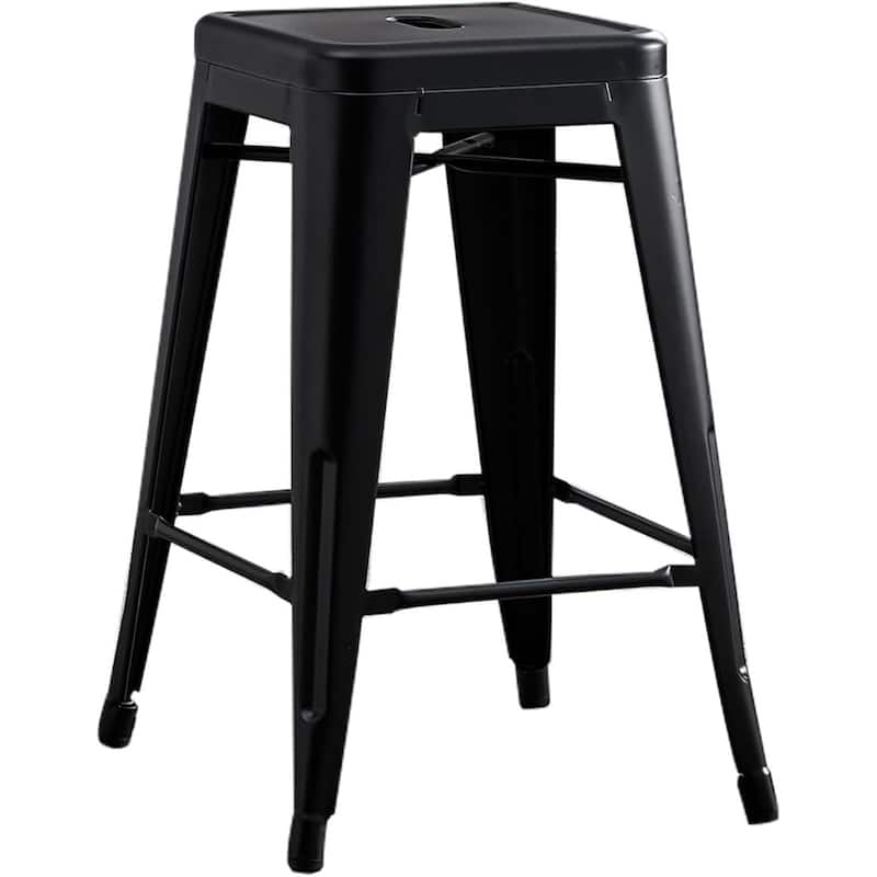 2-Piece 24" Backless Industrial Bar Stool Set - Matte Black
