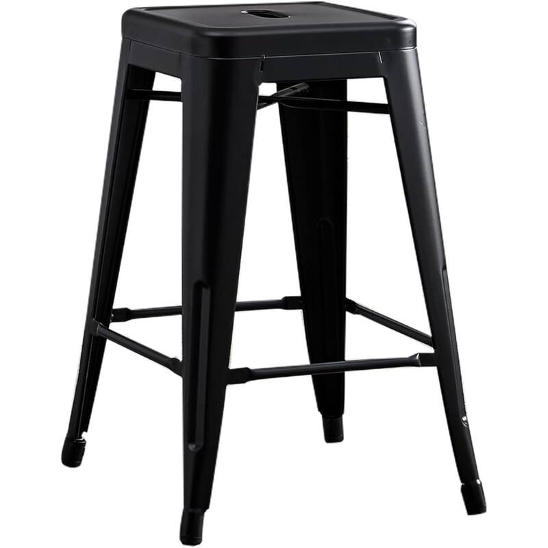 Backless Light Weight Industrial Vintage Costal Metal Bar Stools Without Back and 4 Leg Design (Set of 2)(24" Seat)