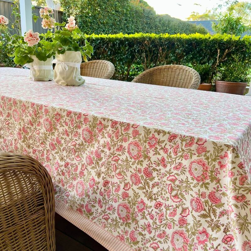 Square Tablecloth -Pink and Green floral - Beatrice - 60" x 60"
