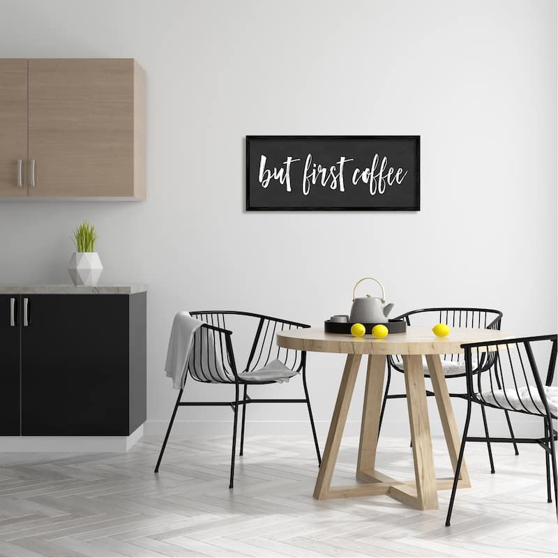 Stupell But First Coffee Calligraphy Script Kitchen Phrase Framed Wall Art, Design by Lettered and Lined - Black