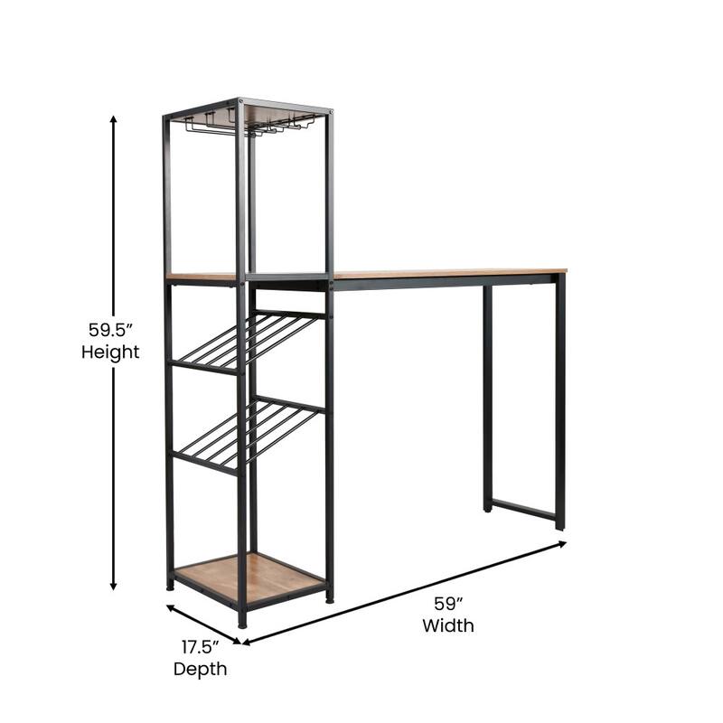 Modern Freestanding Metal Bar Table with Bottle and Stemware Storage