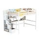 preview thumbnail 16 of 16, Full Size Loft Bed with Display Stand Desk Underneath, Wood High Loft Bed Frame with Storage Staircase and Storage Shelves