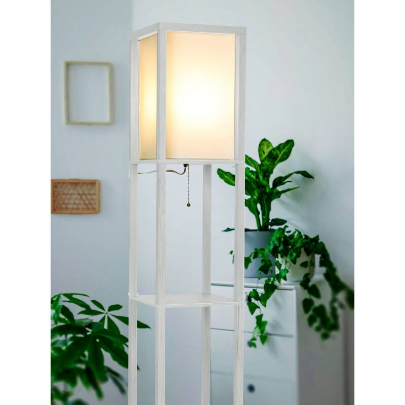 Brightech Maxwell 63 in. White Traditional LED Super Bright 3-Shelf Floor Lamp with White Fabric Square Shade