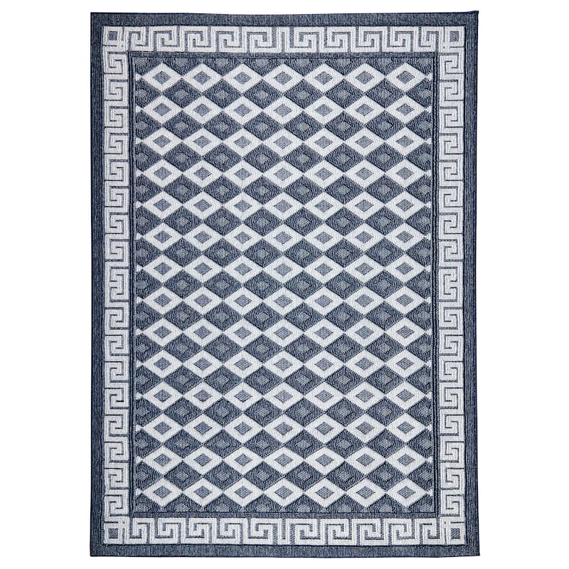 Terra by Obeetee Nimes Diamond Lattice Rug - Oxford Blue - 7'10" x 9'10"