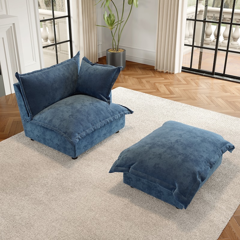 Modern Cloud Chaise Longue Accent Chair with Ottoman set