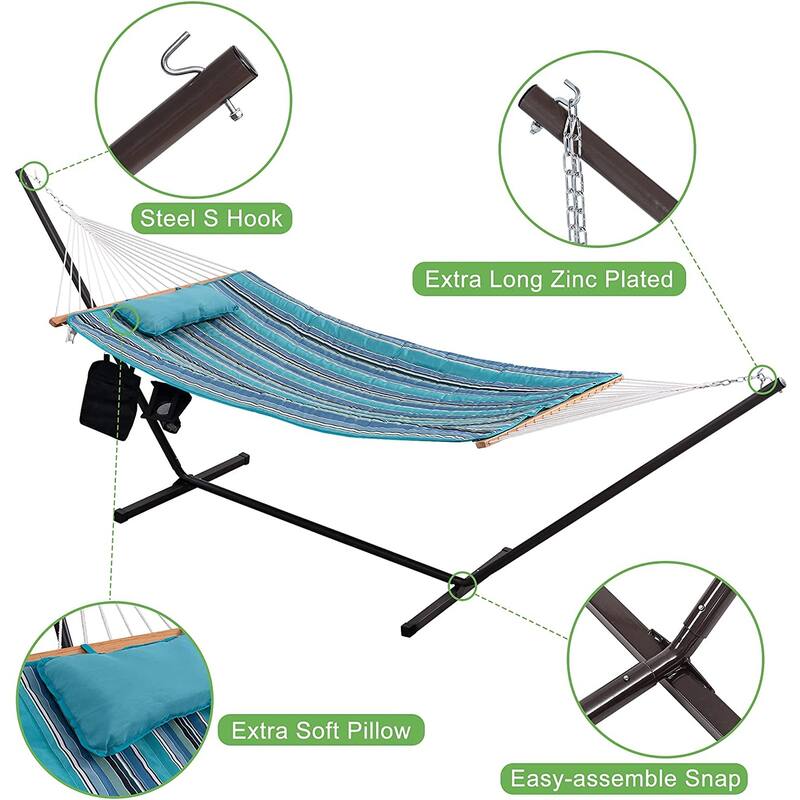 Outdoor Cotton Rope Hammock with 12FT Steel Stand
