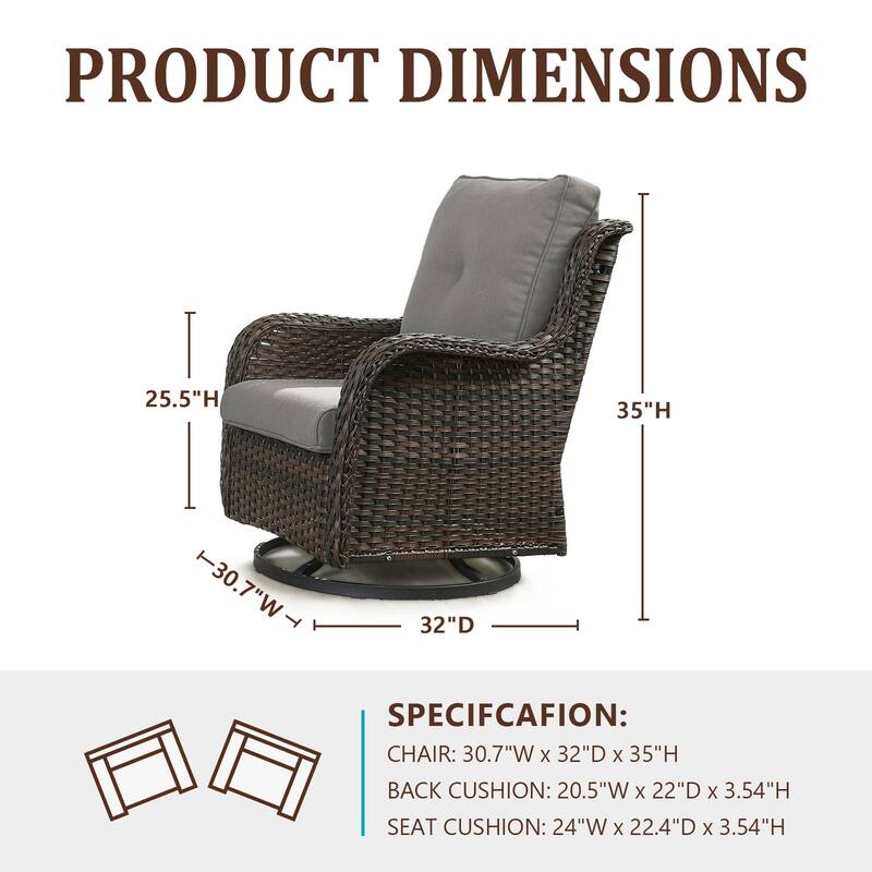 Outdoor Swivel Rocker Wicker Patio Chairs Set of 3
