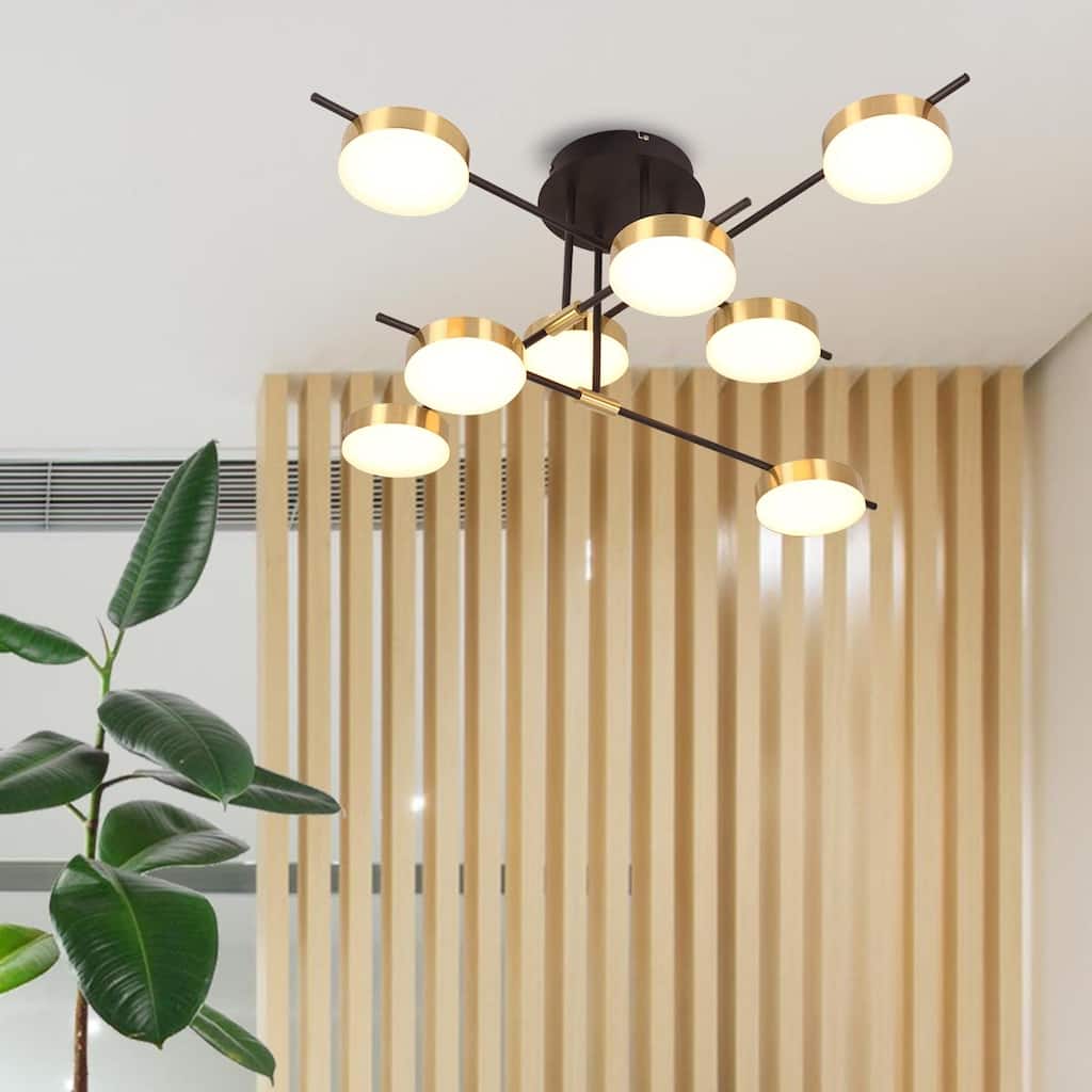 Modern Sputnik Brass Semi Flush Dimmable LED Ceiling Light