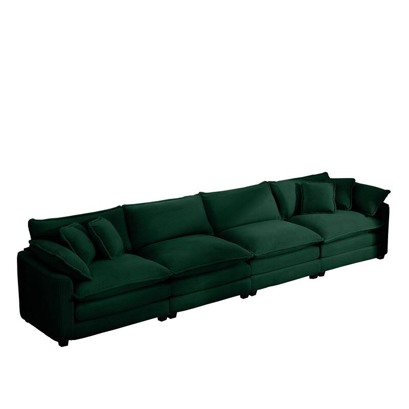 Corduroy Fabric Sectional Sofa Set with Seat Cushions and Pillows, 4 Seater Upholstered Sofa with Removable Armrests