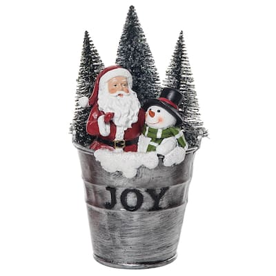 Transpac Resin 9 in. Multicolored Christmas Bucket Bottlebrush Figurine