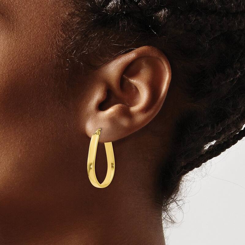 Curata 10k Yellow Gold Polished Flat 4x26mm Oval Hoop Earrings