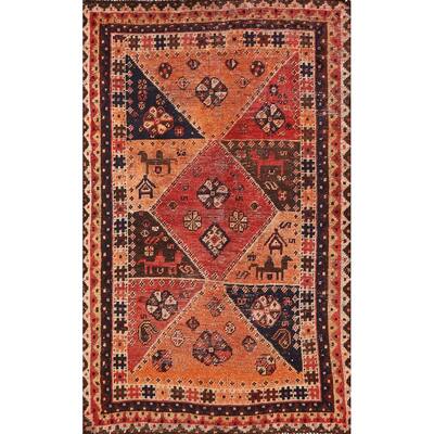 Vegetable Dye Animals Tribal Qashqai Persian Antique Rug - 3'3"x 5'6"