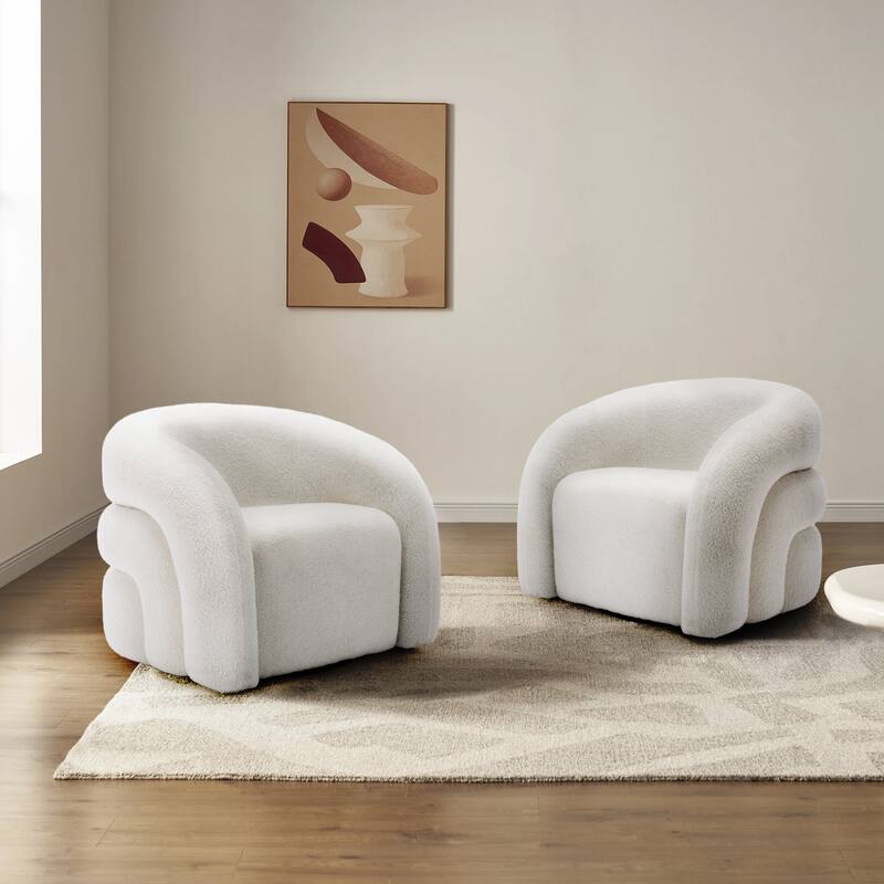 Set of 2 Boucle Upholstered Swivel Accent Barrel Chairs