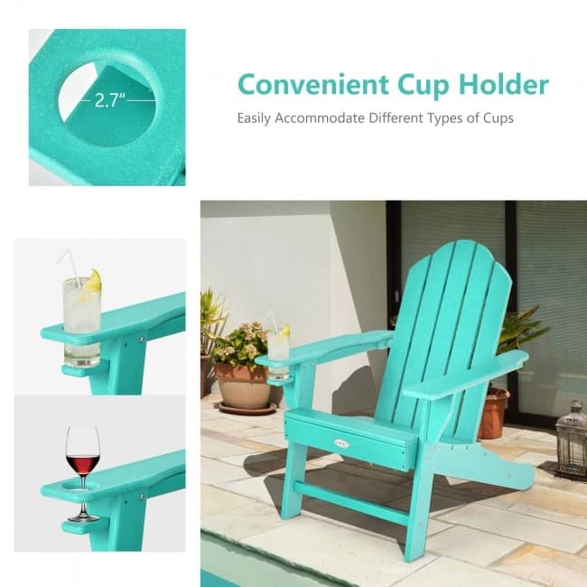 Outdoor Adirondack Chair with Built-in Cup Holder for Backyard Porch - 34" x 31" x 37" (L x W x H)