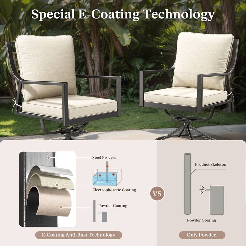 Outdoor Swivel Chairs Patio Glider Chairs Beige Cushion