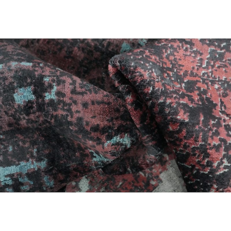 Hand Knotted Oriental Viscose Silk Carpet Modern Abstract Multi-Colored Abstract Area Rug - 9' 6'' X 6' 6''