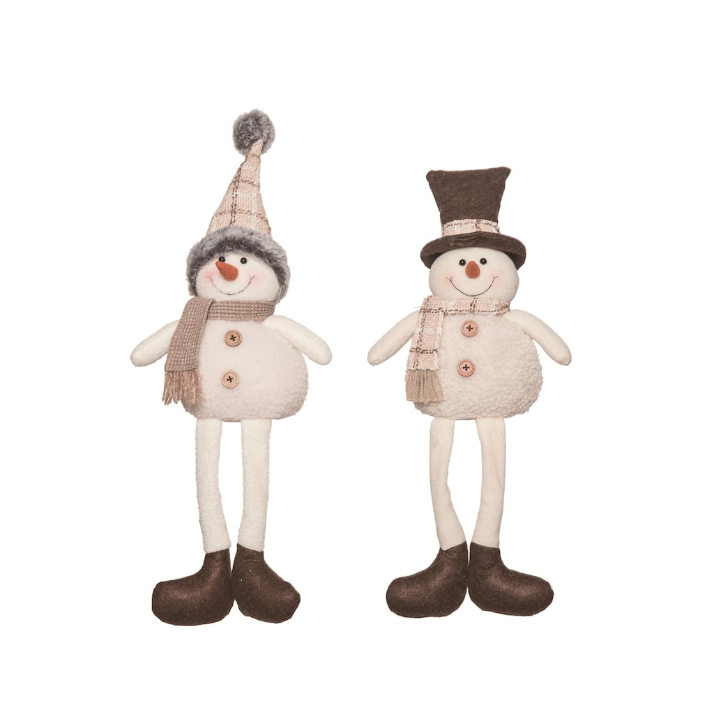 Transpac Plush Rustic Plaid Snowman Shelf Sitter Set of 2 Christmas Home Decorations - Multicolor