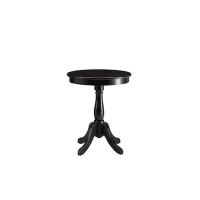 HomeRoots 22" Black Wood Round Pedestal End Table - 18" W x 18" D x 22" H