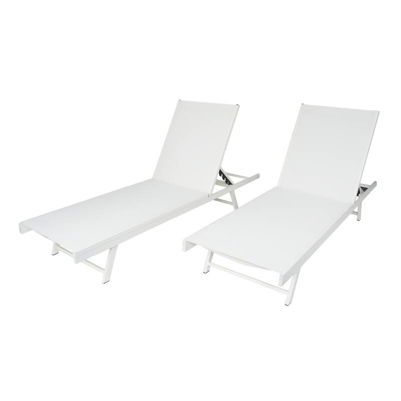 Salton Outdoor Iron Chaise Lounge with Mesh Seating (Set of 2) by Christopher Knight Home