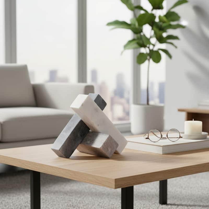 Stone Marble Decorative Object Sculpture Interlocking Angular Design - 6" x 6" x 6"