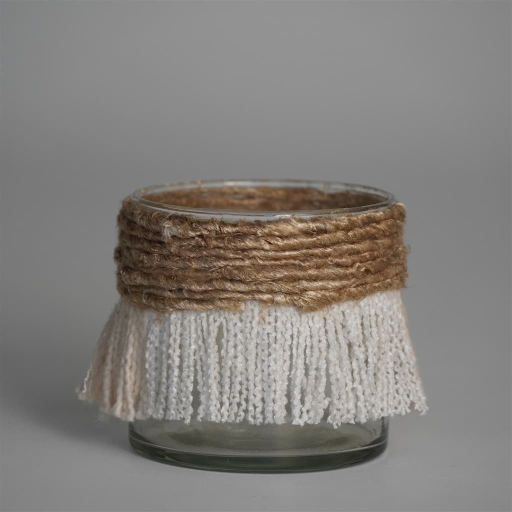 Textured Fringe Glass Votive Candle Holder - 3" - Brown and White