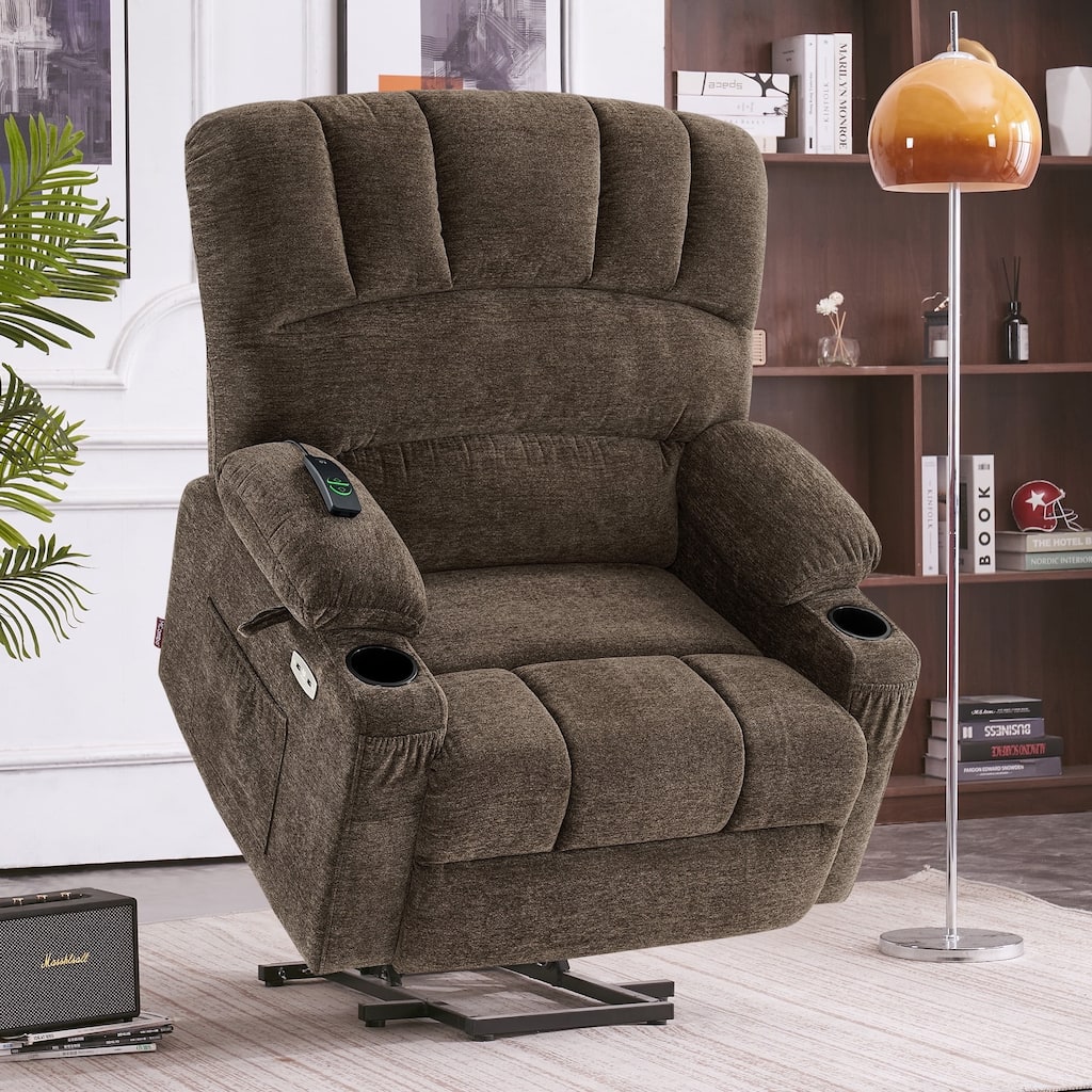 MCombo Power Lift Recliner Chair with Massage and Heat for Big Elderly People, Fabric R7092 (Large-Wide)