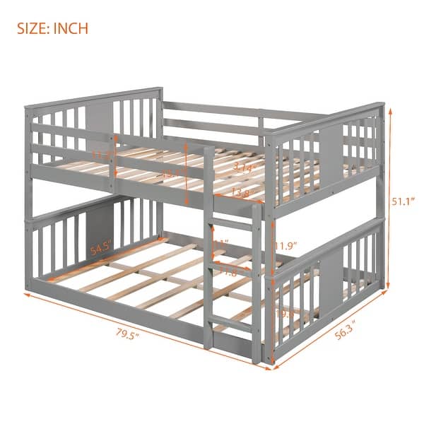Elegant Full Over Full Bunk Bed with Built-in Ladder and Full-length Guardrail, Solid Construction, Space-saving, Grey