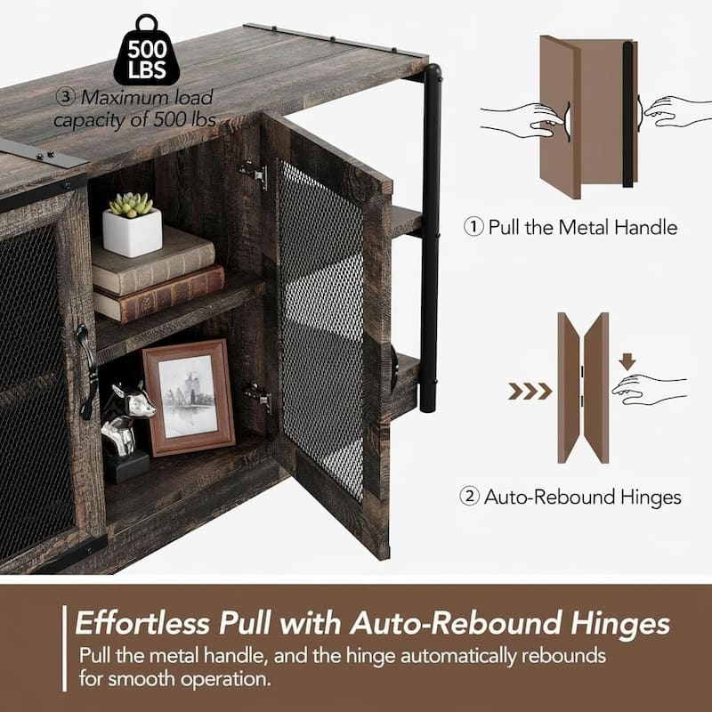 Farmhouse TV Stand, with Double Mesh Doors