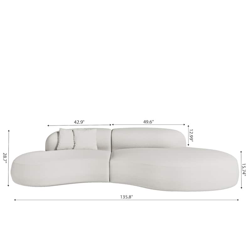 135" Modern Boucle White Armless Sofa Couch for Living Room