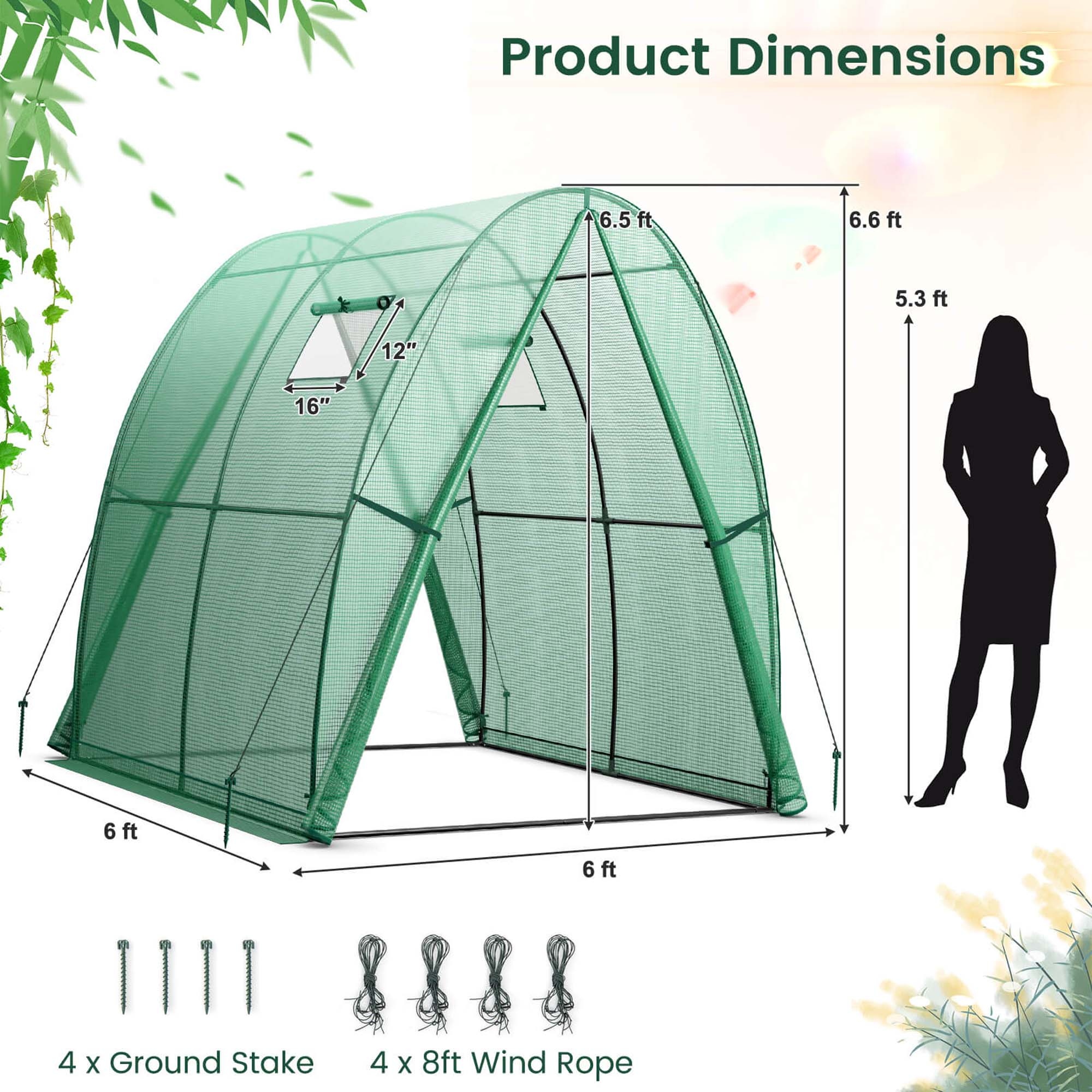 Costway Portable Greenhouse with 2 Zippered Doors 2 Roll-up Screen - See Details