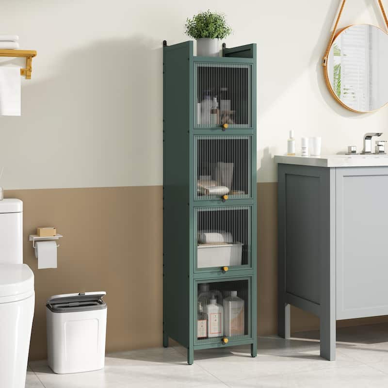 Modern Glass Door Cabinet with Featuring Storage, for Entryway Living Room Bathroom Dining Room