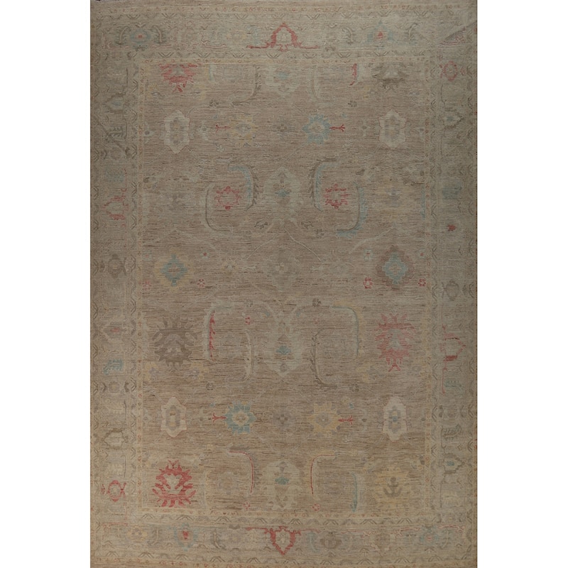 Hand Knotted Oriental 100% Wool Carpet Transitional All-Over Brown Oushak Area Rug - 13' 9'' X 10' 3''