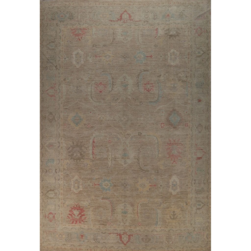 Hand Knotted Oriental 100% Wool Carpet Transitional All-Over Brown Oushak Area Rug - 13' 9'' X 10' 3''