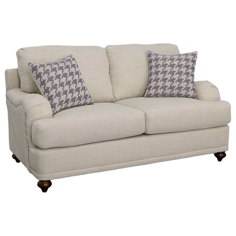 Liya 2pc Sofa and Loveseat Set, 7 Blue Pillows, Light Gray