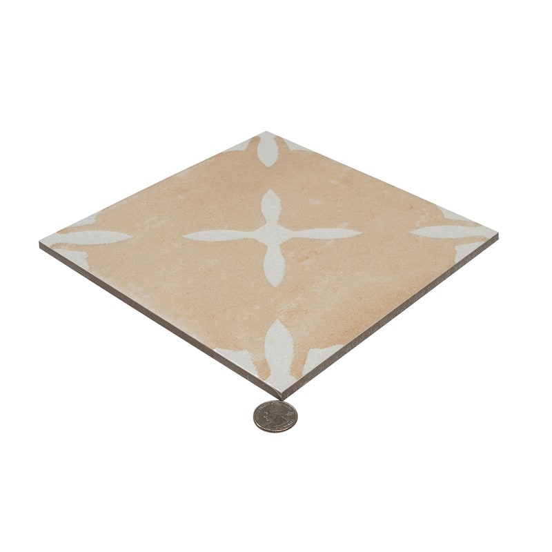 Palmera 9x9 Terracotta Beige Porcelain Floral Square Wall and Floor Tile (6.96 sq ft/case) - 13 Pack