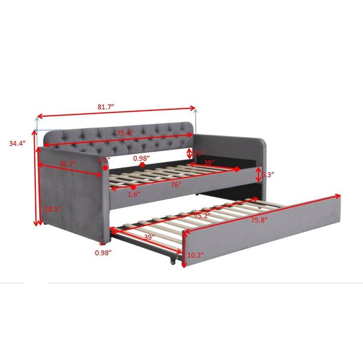 Upholstered Daybed Wooden Sofa Bed Frame, Twin Bed with Trundle & USB