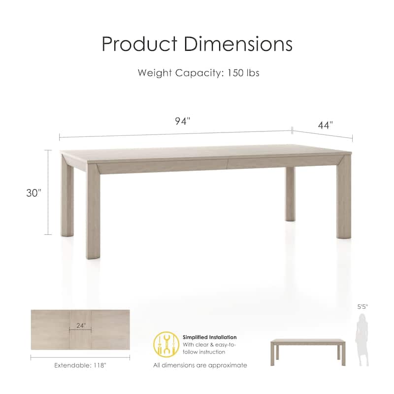 Furniture of America Durem I Modern 118-inch Solid Wood Extendable Dining Table with Leaf