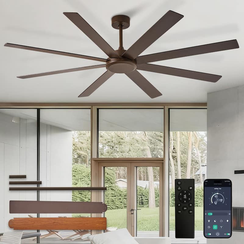 Large Ceiling Fan without Light - 8-Blade, Remote App Control, Dimmable 3CCT LED, Quiet DC Motor​
