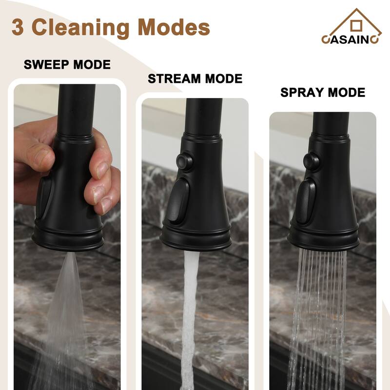 Double Handle Bridge Kitchen Faucet with 3-Function Pull-Down Spray Head