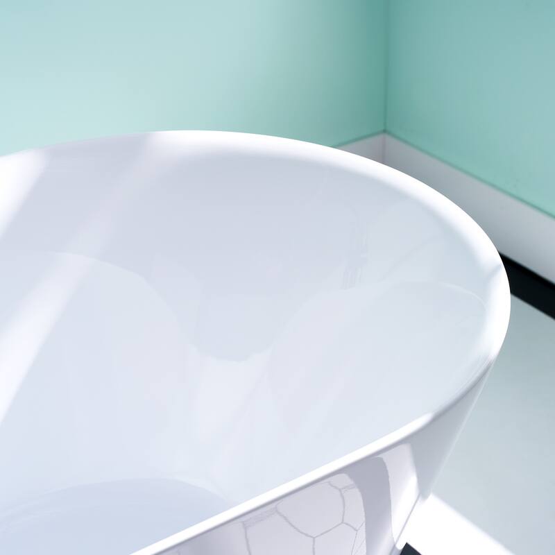 Glossy White Freestanding Soaking Bathtub, 100% Pure Virgin Acrylic with Drain And Overflow