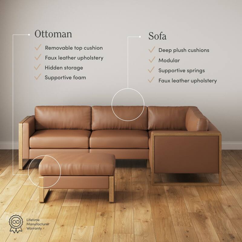 Madison Modern Upholstered Modular Sofa or Couch for Living Room with Solid Wood Legs