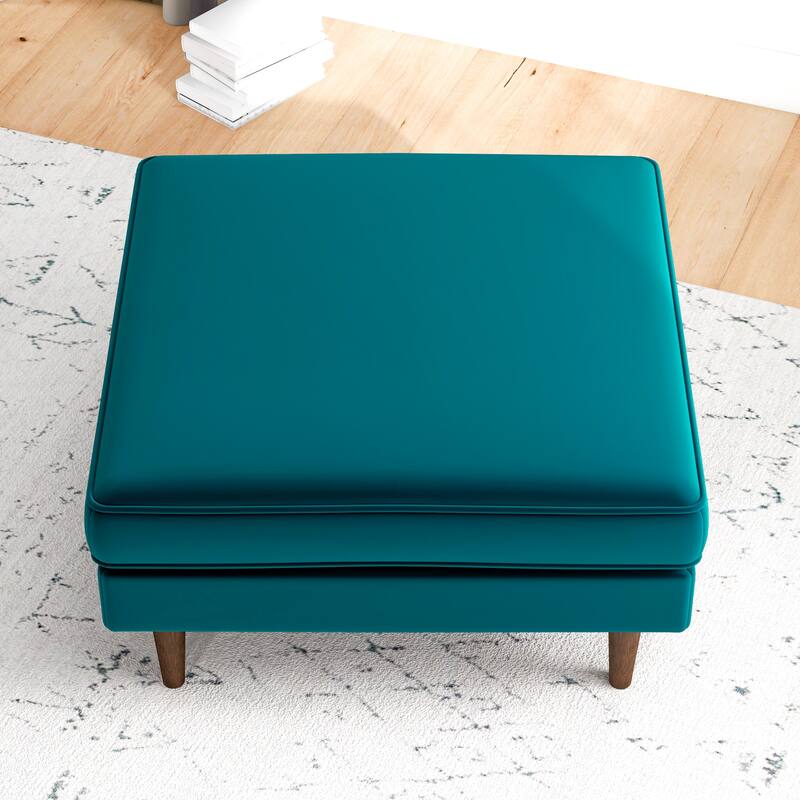 Flavia Mid-Century Modern Square Velvet Ottoman