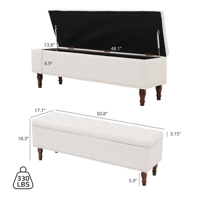 Tufted Upholstered Storage Bench Ottoman with Hidden Storage for Bedroom, or Living Room