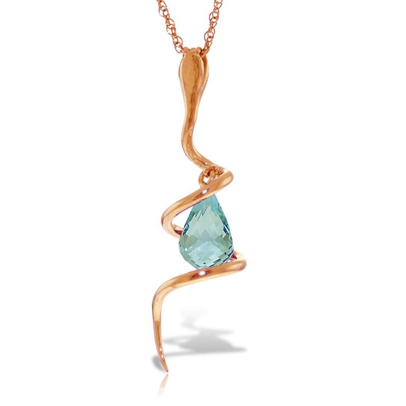 2.28 Carat 14K Solid Gold Necklace w/ Dangling Blue Topaz & Diamond